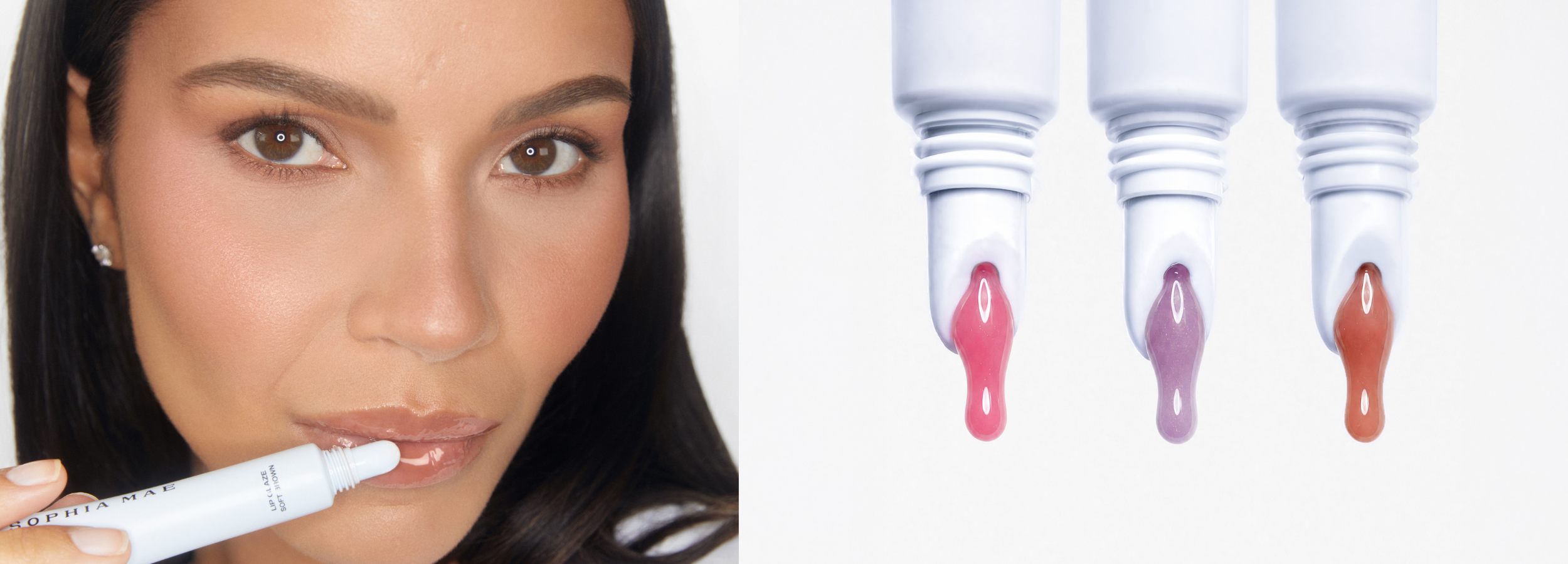 Monica Geuze wearing the shade Soft Brown of the product Lip Glaze.