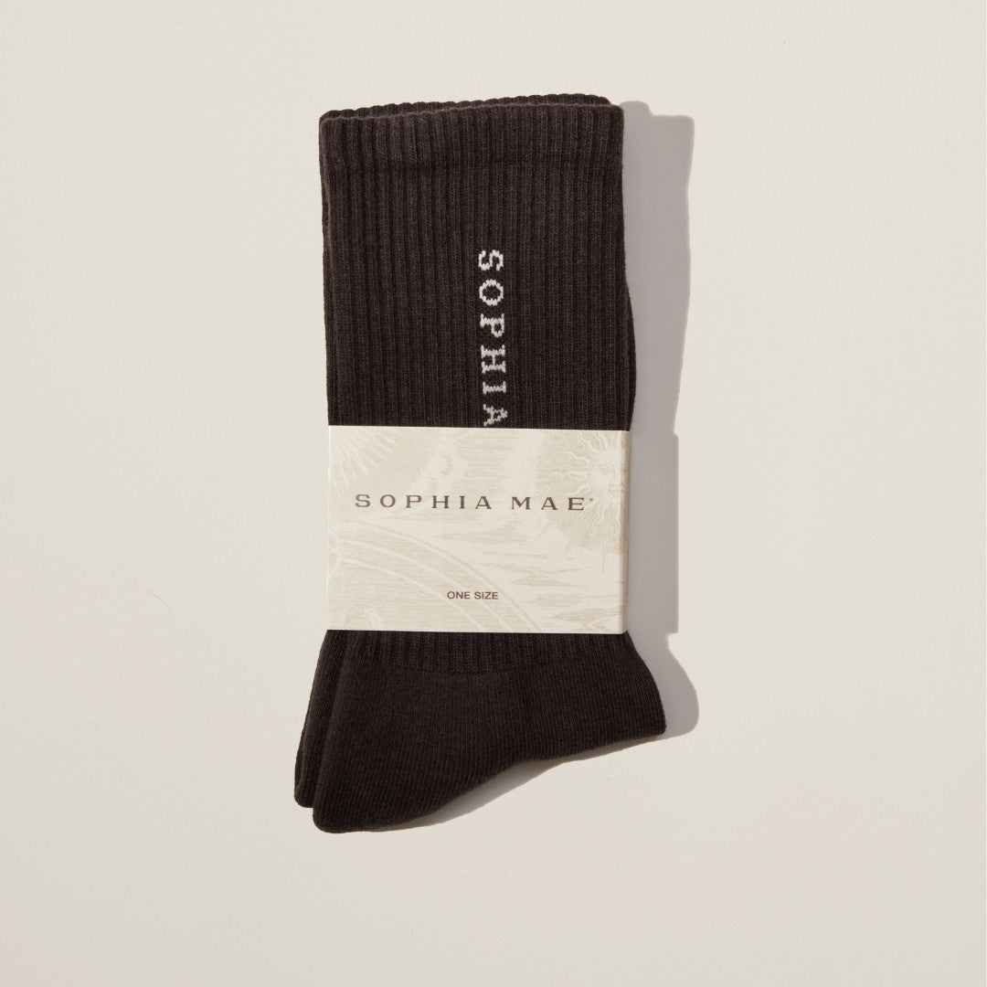Luxury charcoal socks by SOPHIA MAE – high-quality cotton blend with plush footbed for refined comfort in a versatile, easy-to-style design.