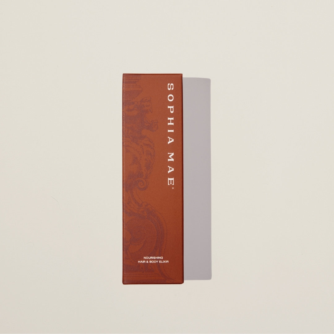 Luxurious hair and body oil with vitamin E – SOPHIA MAE Satin Sheen delivers glowing skin and smooth, glossy hair with a lingering warm fragrance.