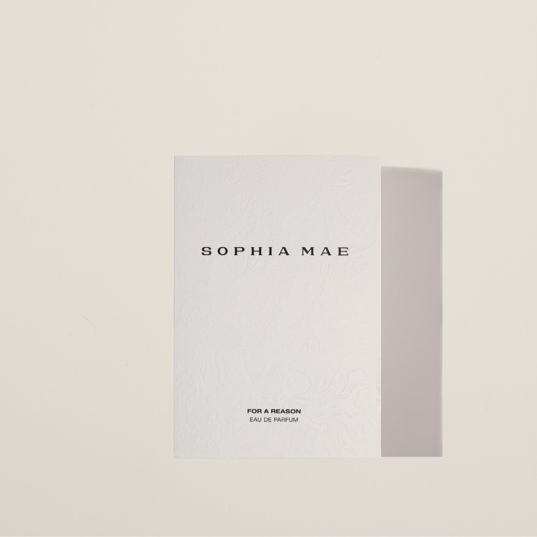 Timeless and elegant perfume For a Reason packaging, featuring jasmine, cotton, and musk for a soft, sensual fragrance.