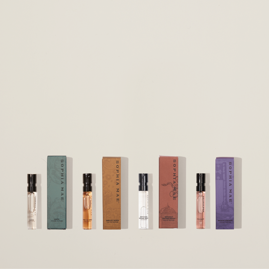 Four SOPHIA MAE eau de parfum samples to try.