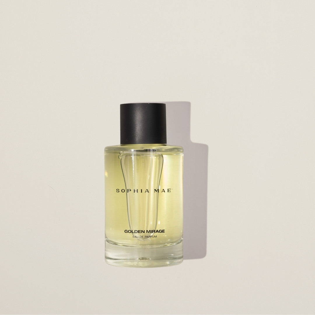 Golden Mirage fragrance – uplifting and sunlit eau de parfum with sparkling citrus top notes and a lingering amber-musk finish.