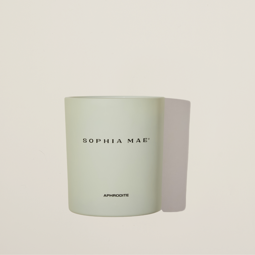 Aphrodite luxury scented candle with vanilla, amber and musk.