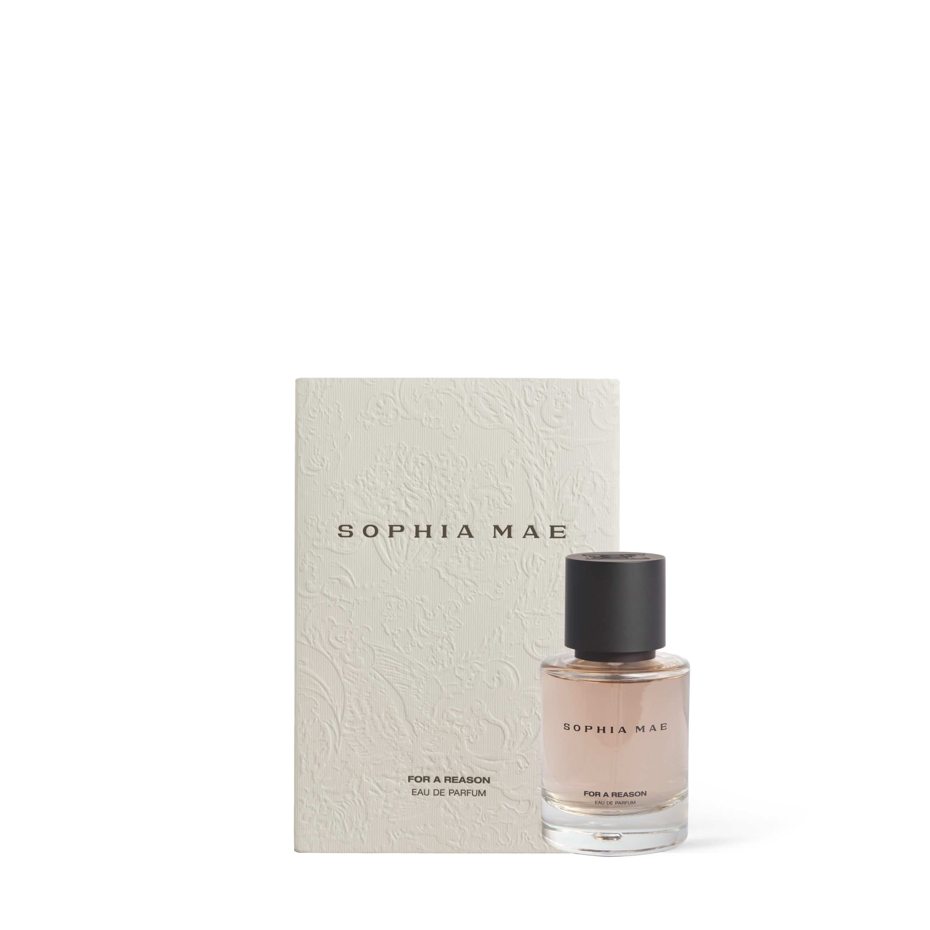 SOPHIA MAE For a Reason eau de parfum met witte verpakking en parfum flacon.