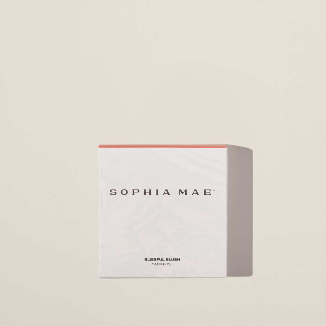 Blissful Blush by SOPHIA MAE – natural cream blush for cheeks, lips, or eyes, offering buildable color and radiant glow.