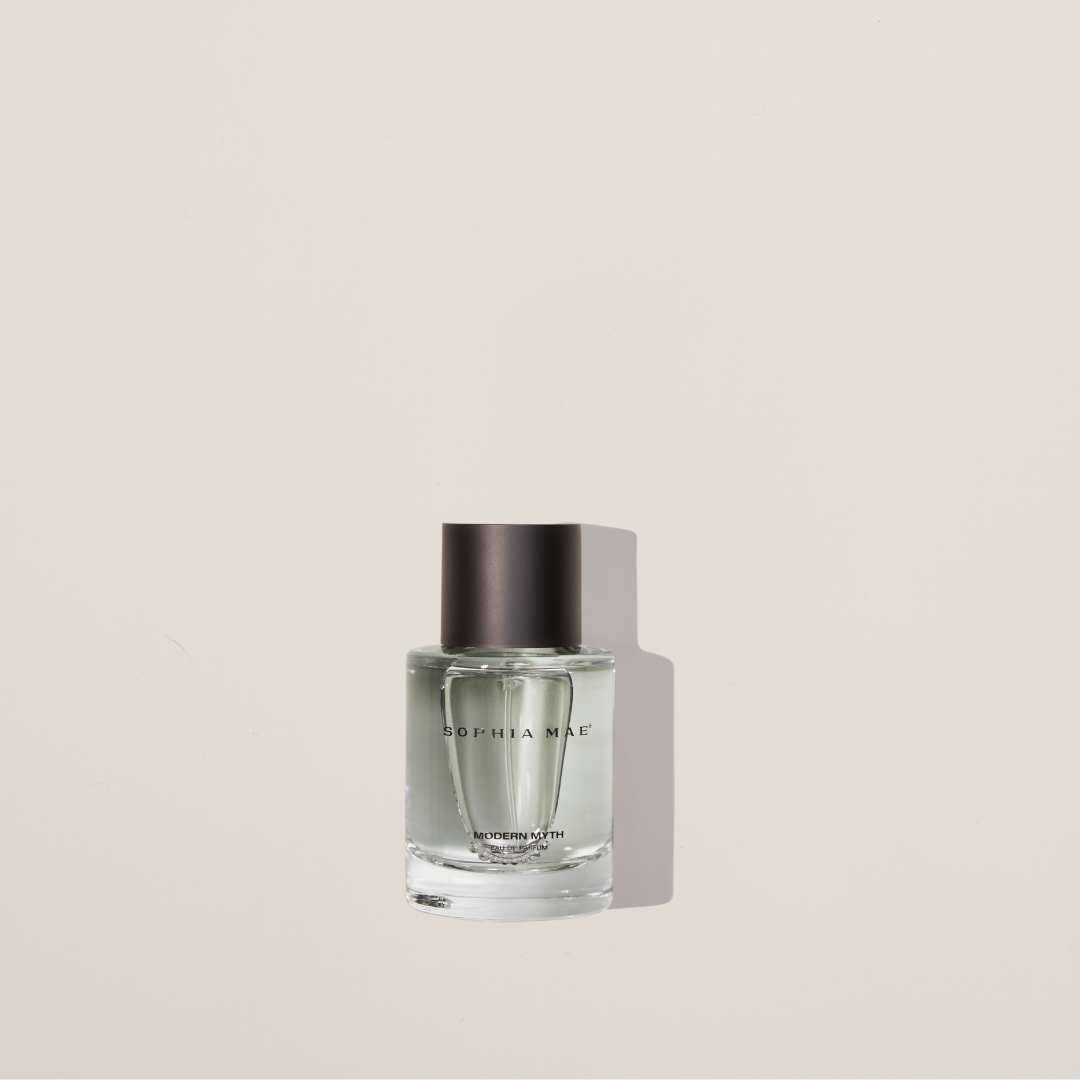 Modern Myth eau de parfum – a seductive unisex fragrance with white florals, musky heart, and a warm base of sandalwood and coconut.
