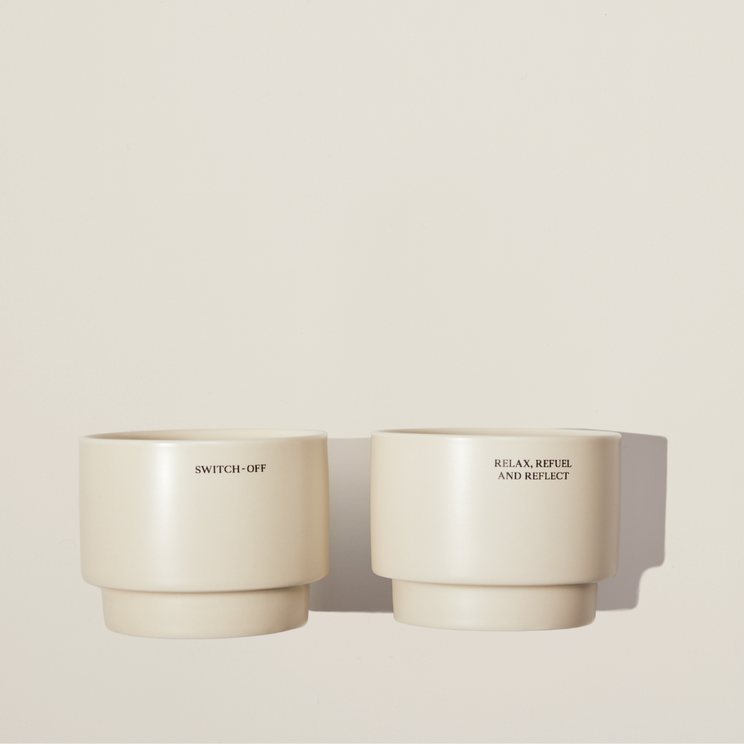 SOPHIA MAE Musing Mugs set – includes ‘Switch-Off’ and ‘Relax, Refuel and Reflect’ ceramic mugs for mindful moments and soothing rituals.