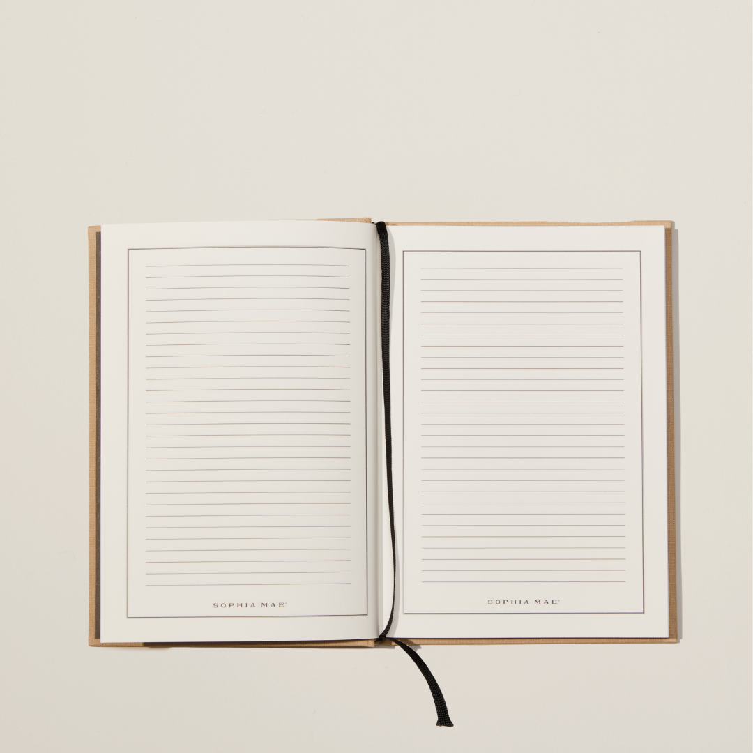 SOPHIA MAE A5 hardcover notebook – elegant writing journal for capturing thoughts, dreams, and ideas anytime, anywhere.