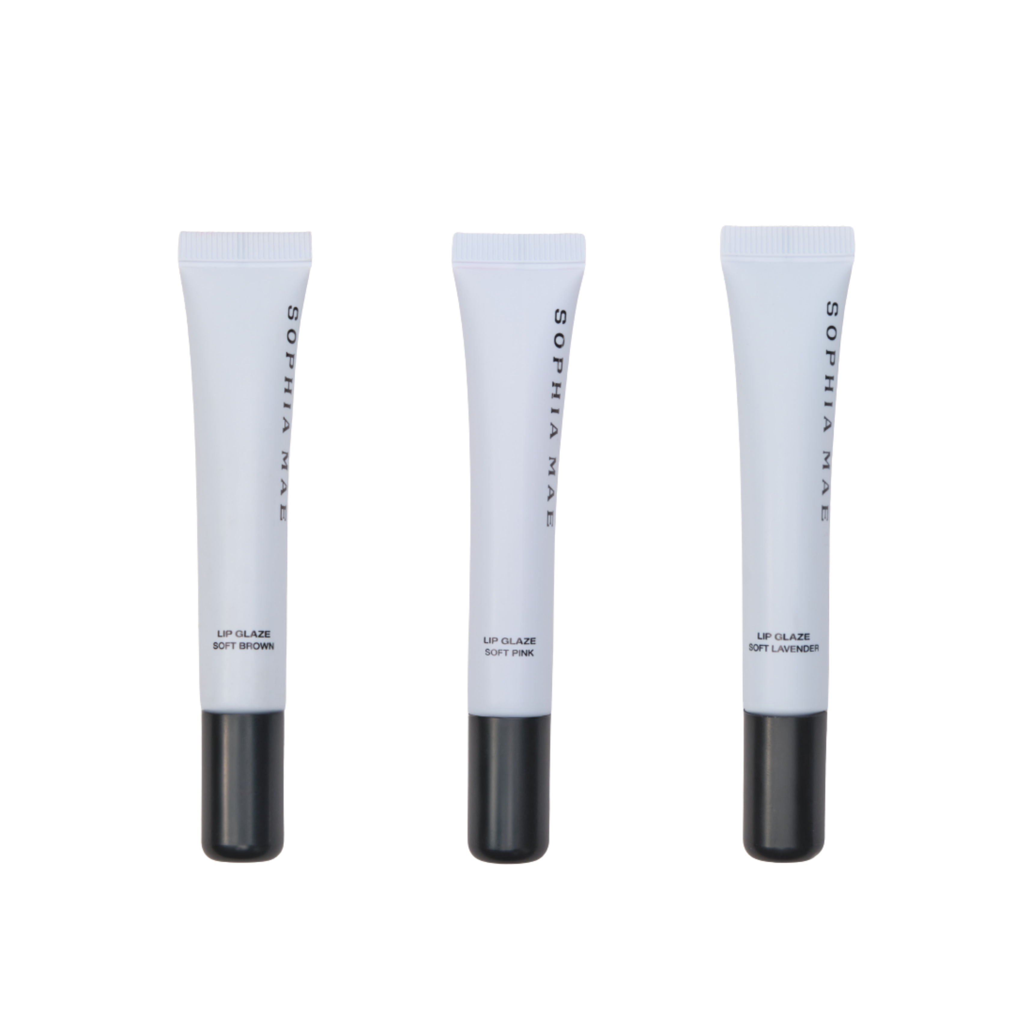 Three shades of SOPHIA MAE Lip Glaze in one set.