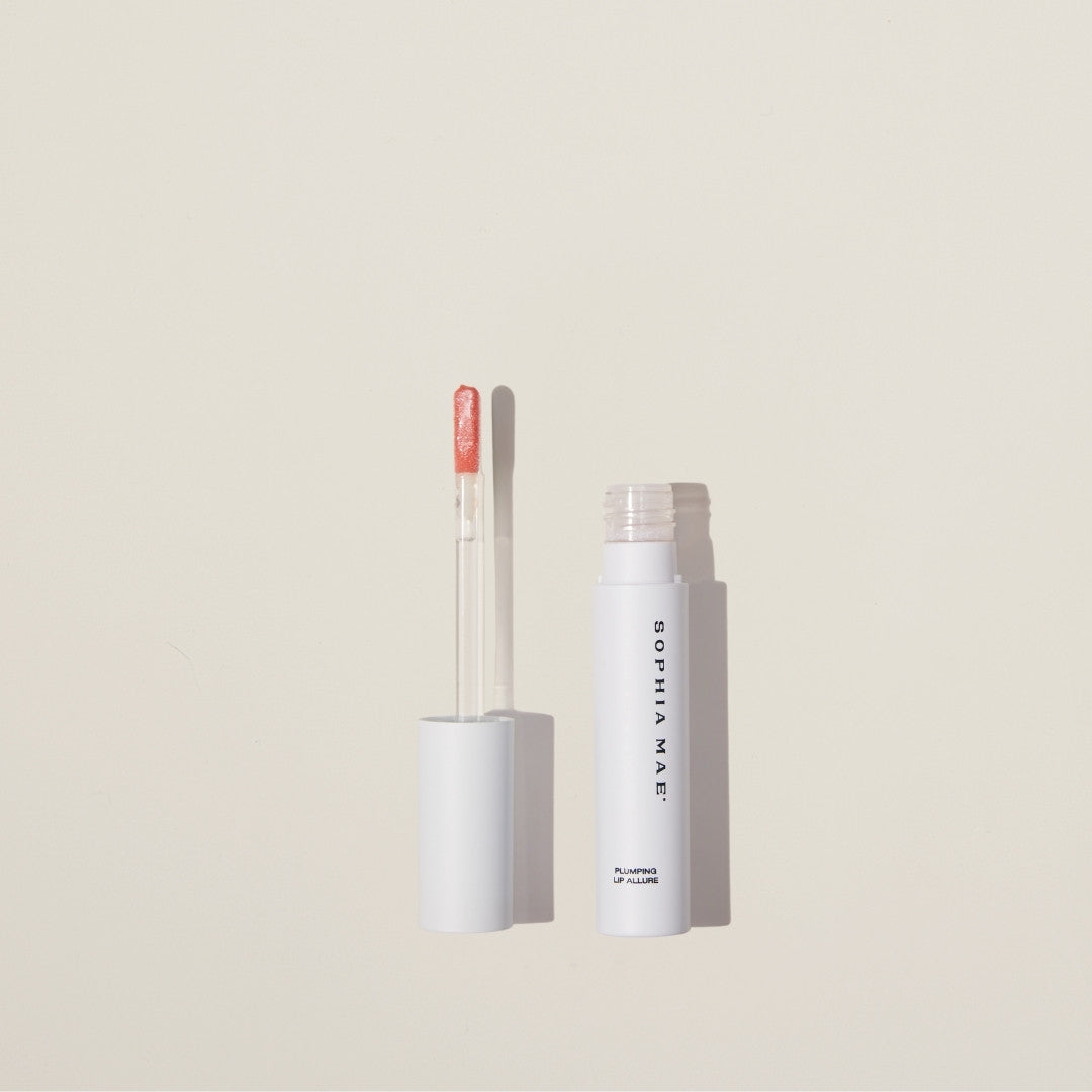 SOPHIA MAE Plumping Lip Allure – volumizing lip gloss with mint, vanilla, and vitamin E for fuller, hydrated lips with a juicy finish.