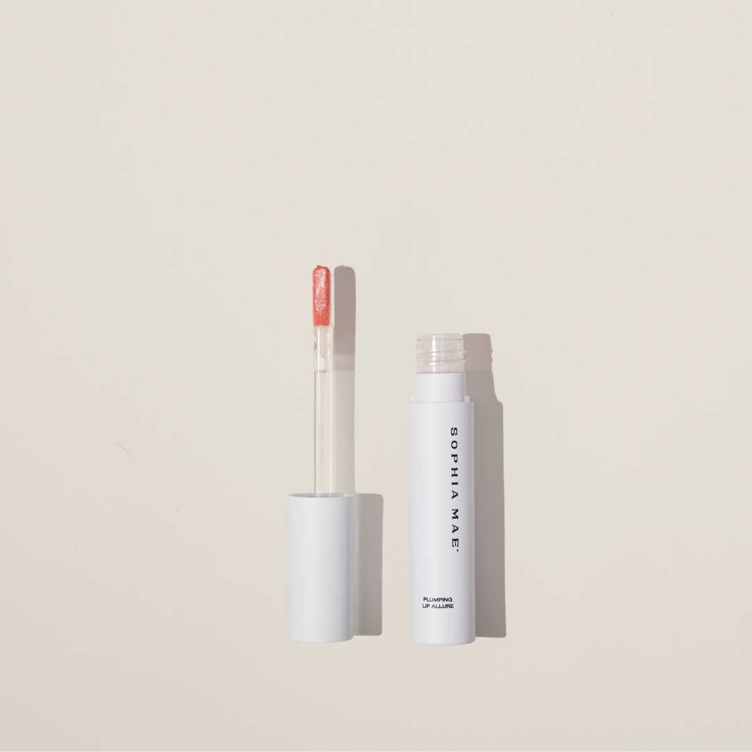 SOPHIA MAE Plumping Lip Allure – volumizing lip gloss with mint, vanilla, and vitamin E for fuller, hydrated lips with a juicy finish.