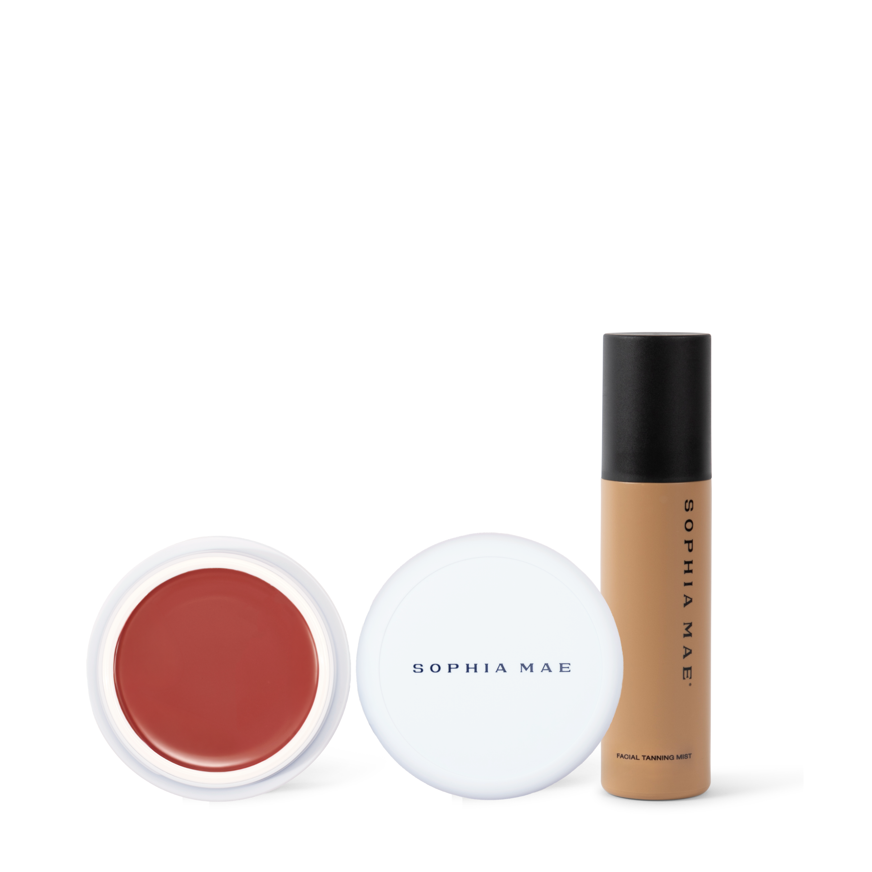 Sun kissed makeup look with tan blush and self tan for face.