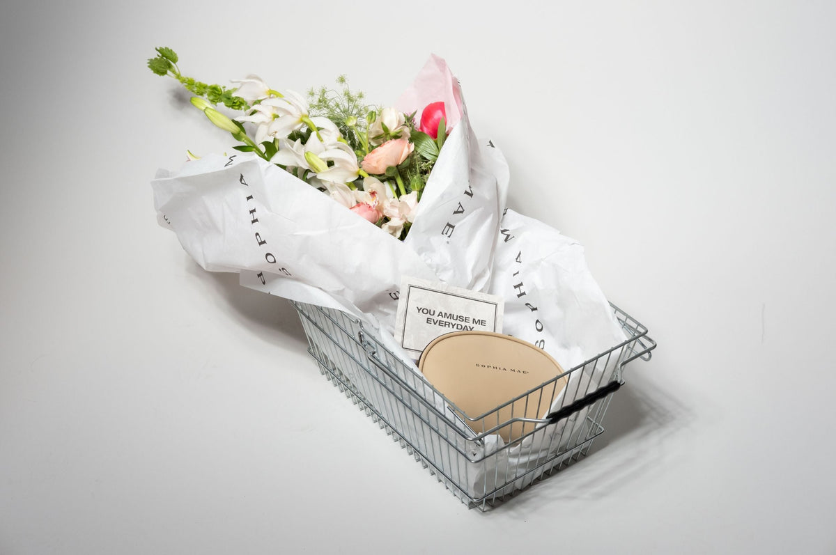 SOPHIA MAE luxury gift basket with flowers and cosmetics box