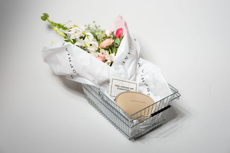 SOPHIA MAE luxury gift basket with flowers and cosmetics box