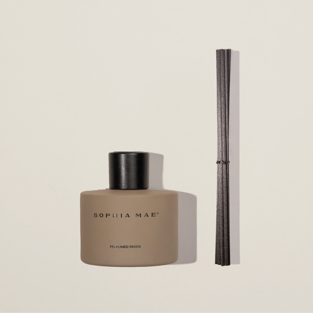 Hestia perfumed reeds fragrance sticks in an elegant glass diffuser with sandalwood, jasmine and cedarwood.