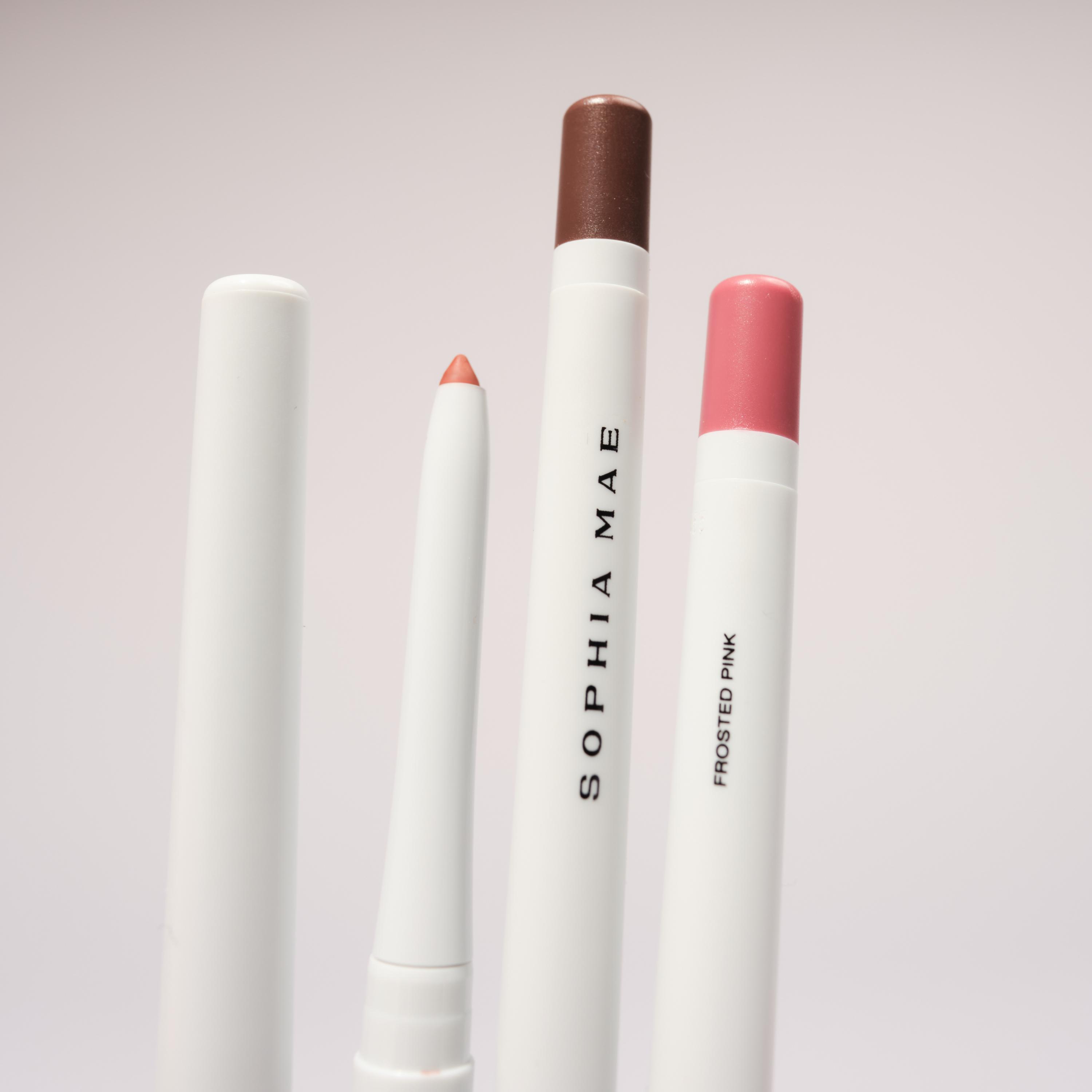 Lip liner in four shades with a built-in sharpener for precise, long-lasting wear from SOPHIA MAE.
