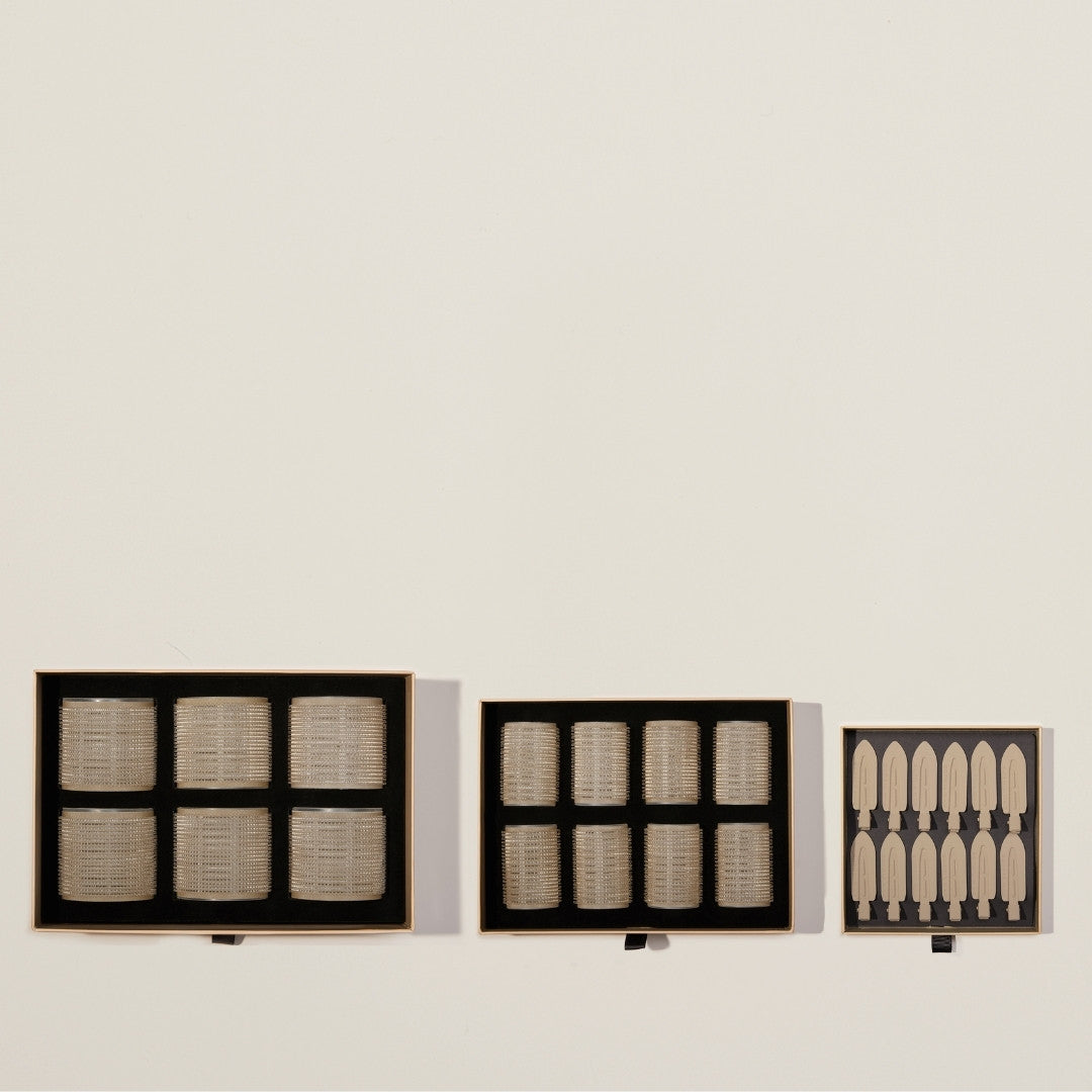 Essential Hair bundle by SOPHIA MAE with velcro rollers in two sizes and hair clips.
