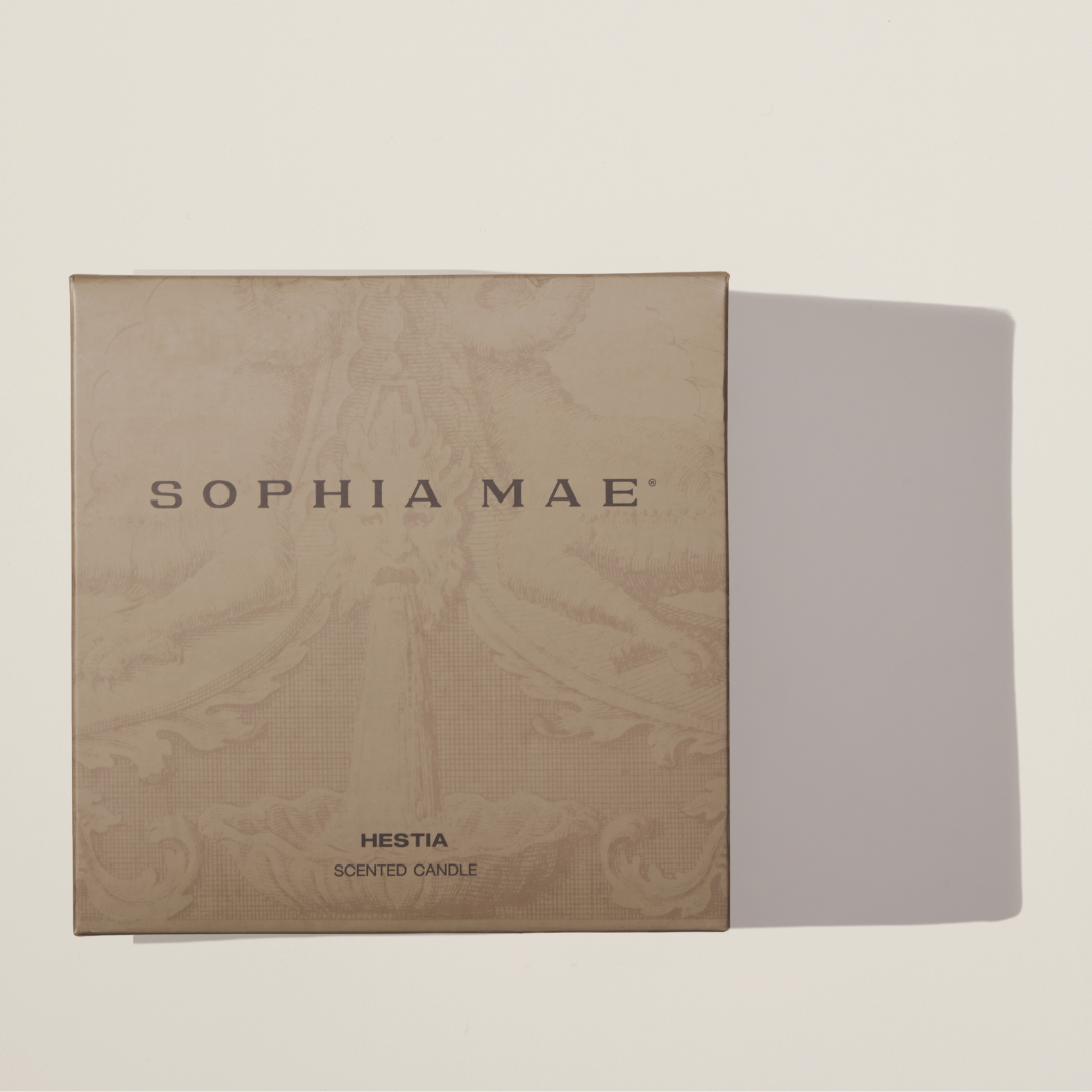 Hestia candle with calming cypress and warm cashmere notes – perfect for cozy evenings, quiet rituals, and serene interiors.