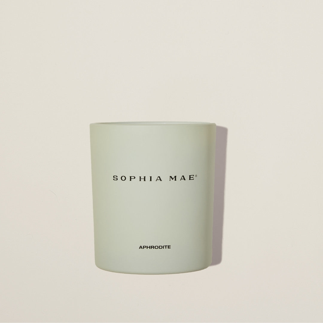 Aphrodite luxury scented candle with vanilla, amber and musk.