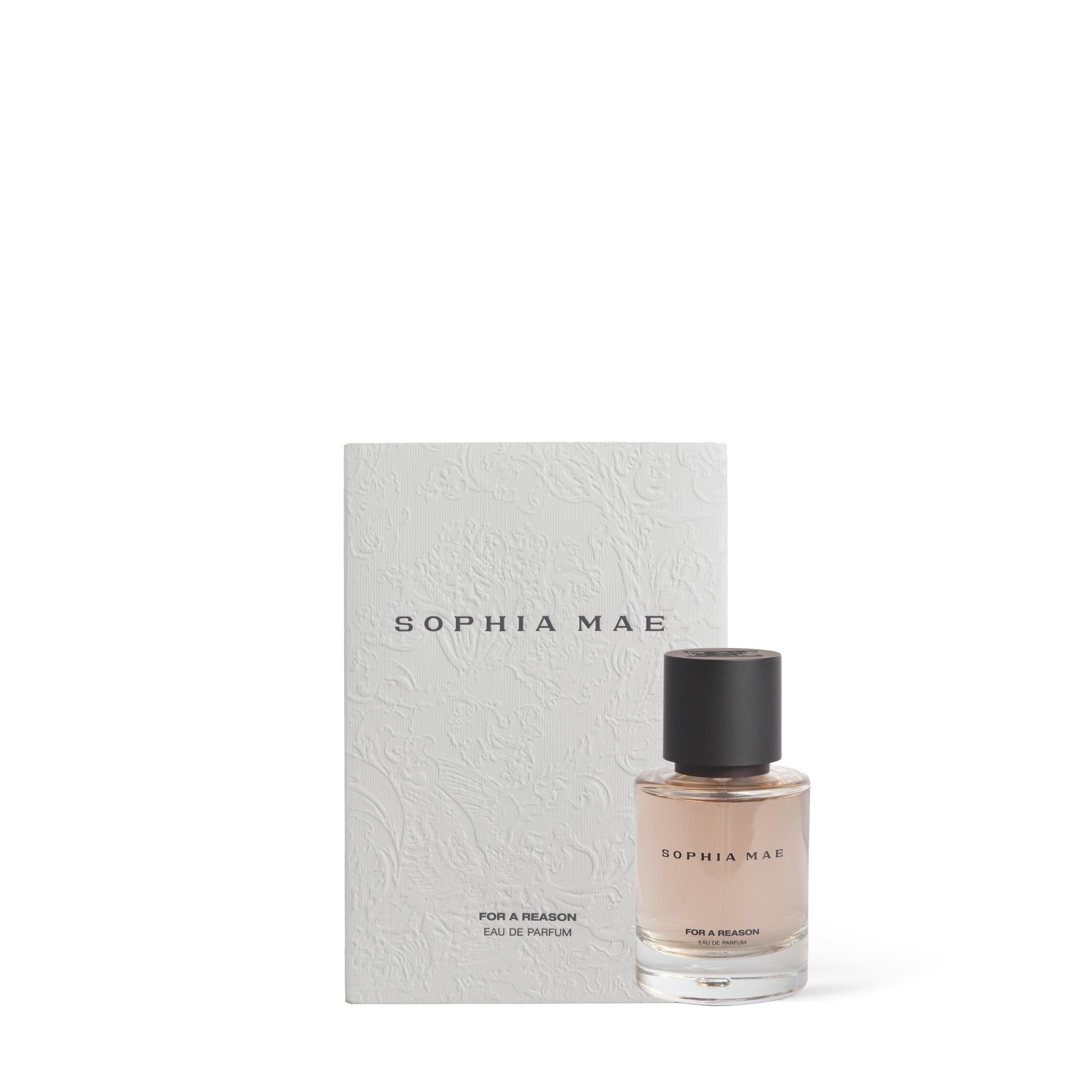 SOPHIA MAE For a Reason eau de parfum met witte verpakking en parfum flacon.