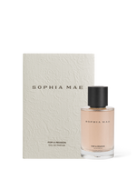 SOPHIA MAE For A Reason Eau de Parfum, formerly known as Aura, shown with its textured ivory packaging and clear glass perfume bottle.