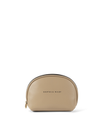 SOPHIA MAE beige Beauty Bag with zip closure and logo detail.