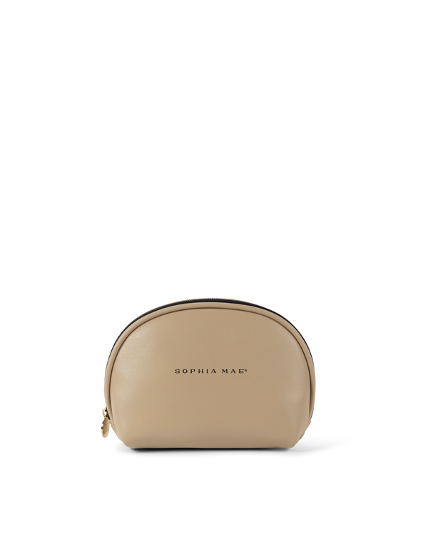 SOPHIA MAE beige Beauty Bag with zip closure and logo detail.