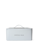 SOPHIA MAE beauty organizer in a minimalist design with top handle and logo.