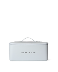 SOPHIA MAE beauty organizer in a minimalist design with top handle and logo.