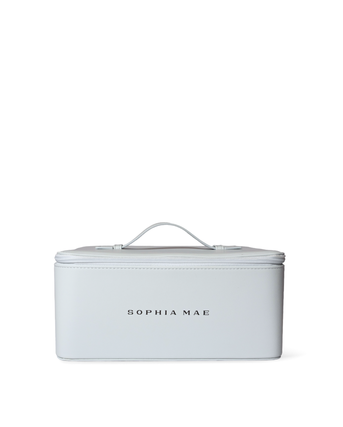 SOPHIA MAE beauty organizer in a minimalist design with top handle and logo.