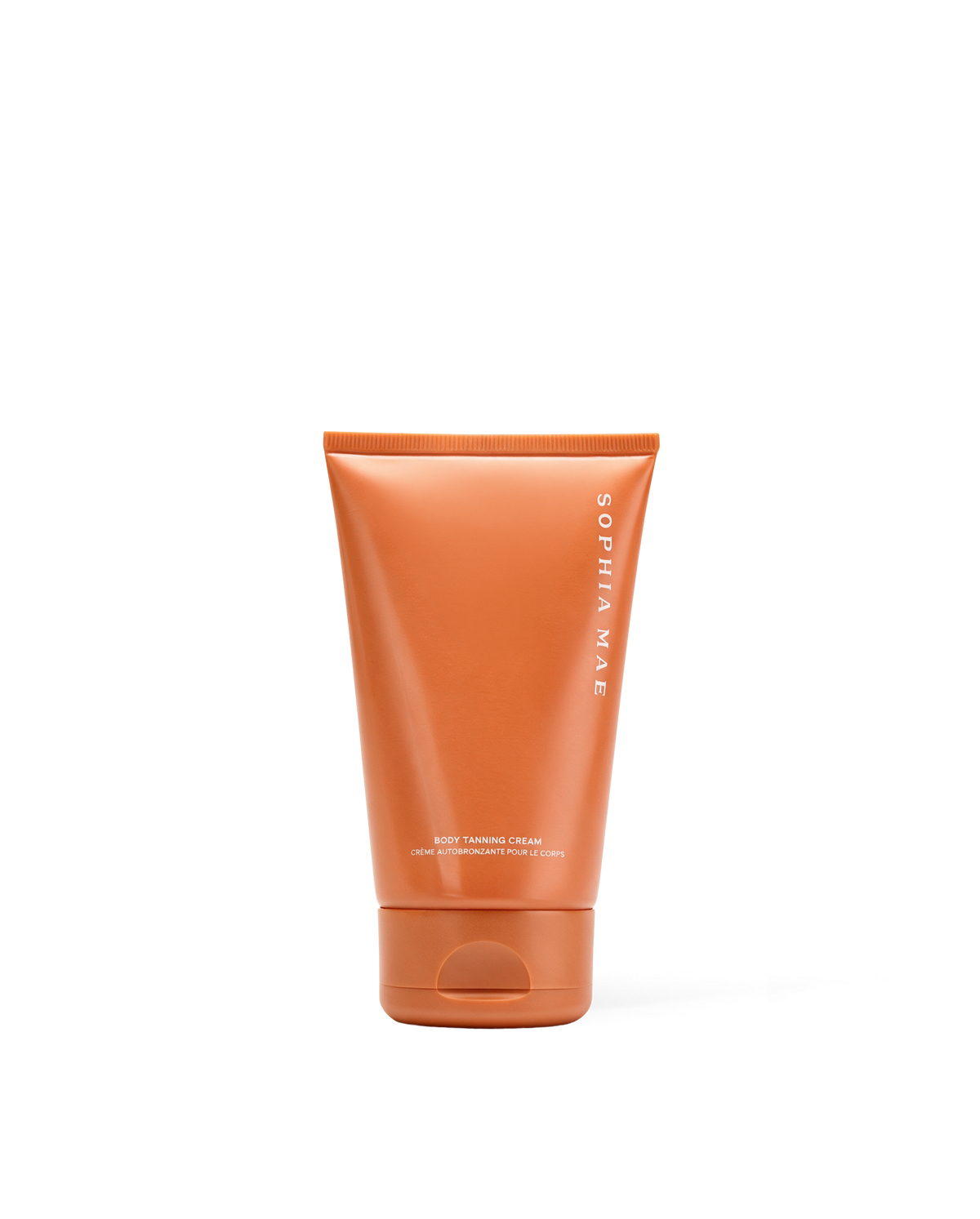 SOPHIA MAE Body Tanning Cream in an orange tube on a packshot for a natural, sun-kissed tan.