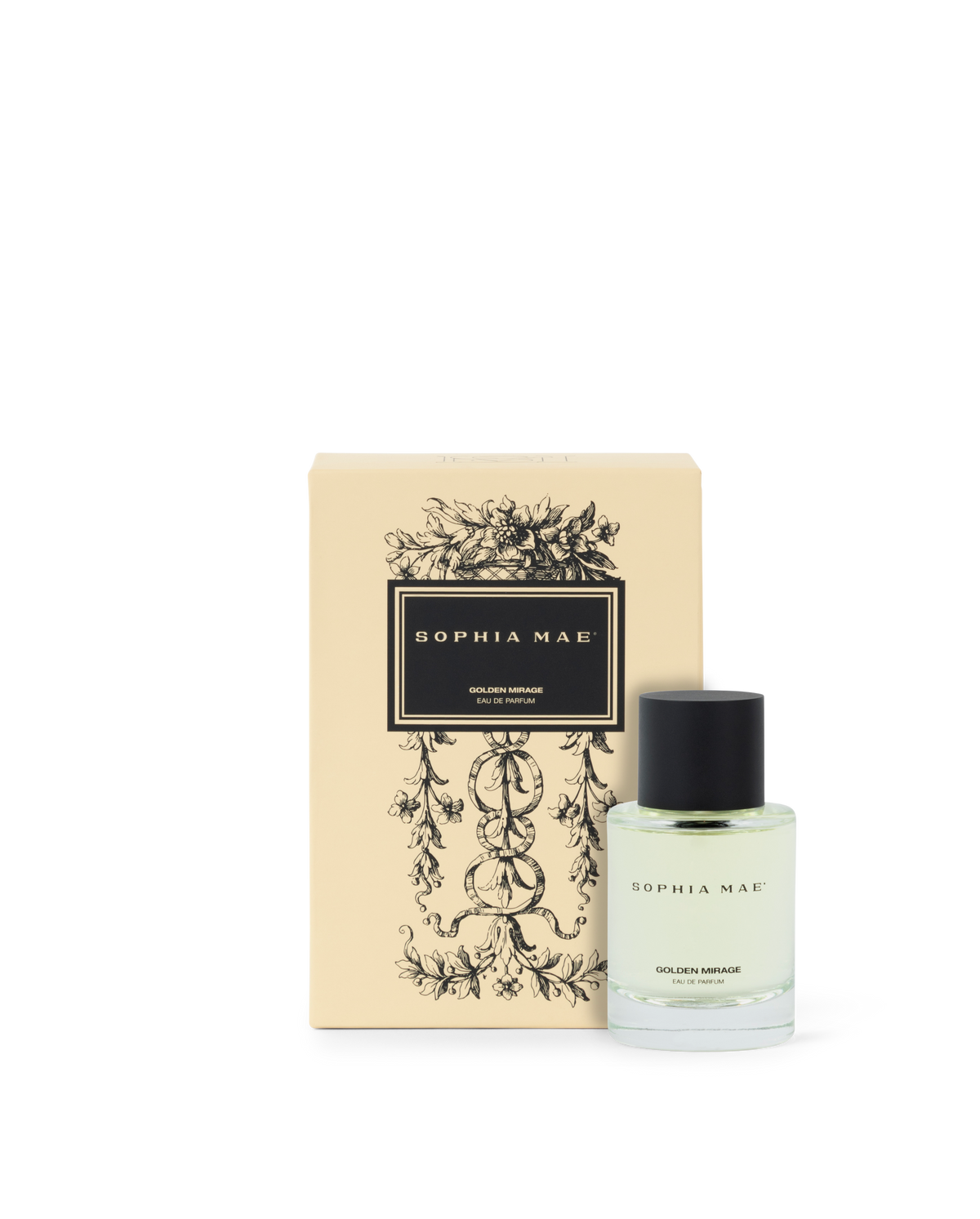 SOPHIA MAE Golden Mirage Eau de Parfum with branded packaging.