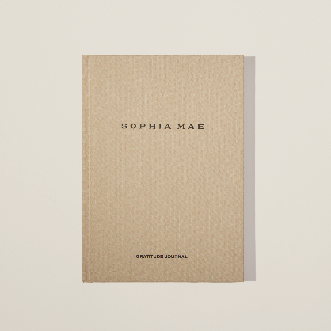 Luxury gratitude journal with linen hardcover, timeless design, and beautiful illustrations.