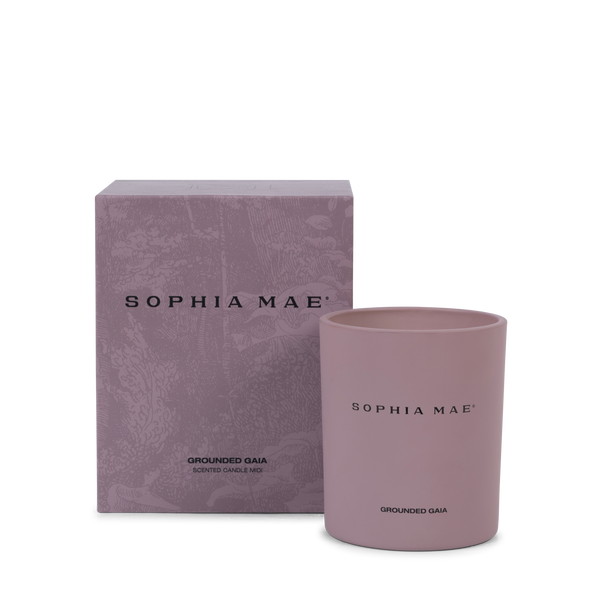 Luxury scented candle for relaxation with the fragrance of fig, amber, coconut and pine