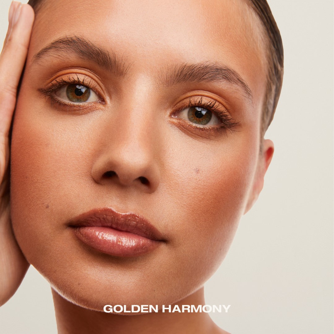 Lip plumper gloss trio – Bare Bliss, Radiant Rose, and Golden Harmony shades to match any mood or moment.