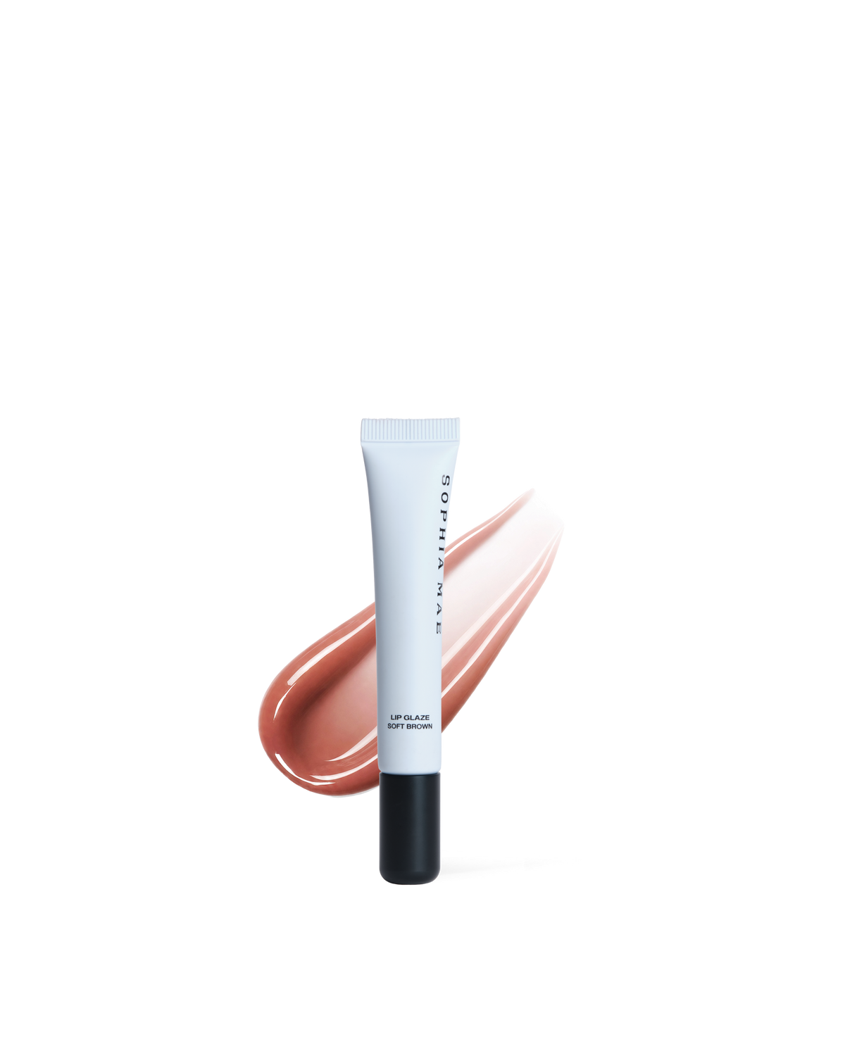 SOPHIA MAE Lip Glaze Soft Brown with sheer glossy finish.