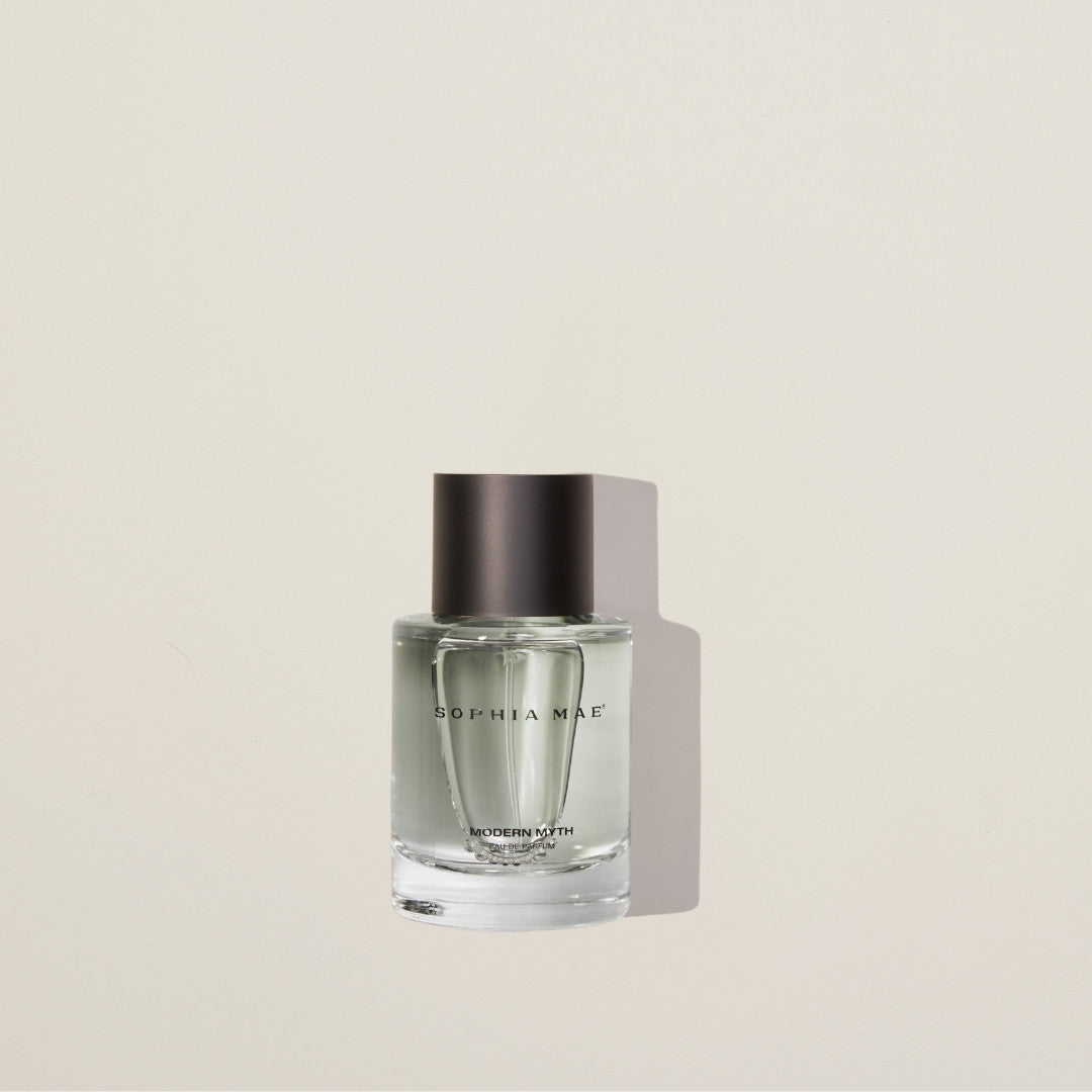 Modern Myth eau de parfum – a seductive unisex fragrance with white florals, musky heart, and a warm base of sandalwood and coconut.