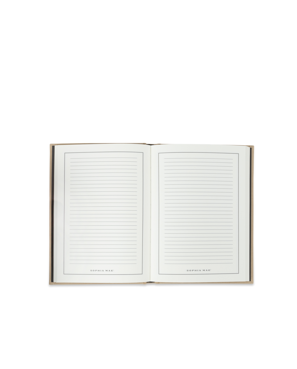 Open SOPHIA MAE notebook with clean lined pages designed for notes, ideas and everyday reflections.
