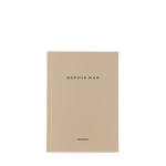 SOPHIA MAE notebook with a minimal beige fabric cover and refined black lettering.
