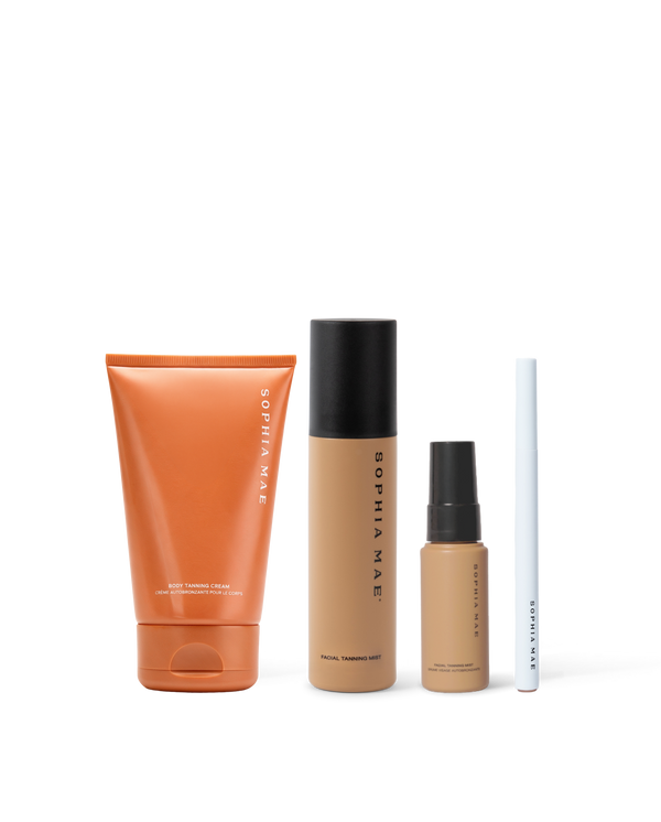 Packshot SOPHIA MAE's complete tanning routine.