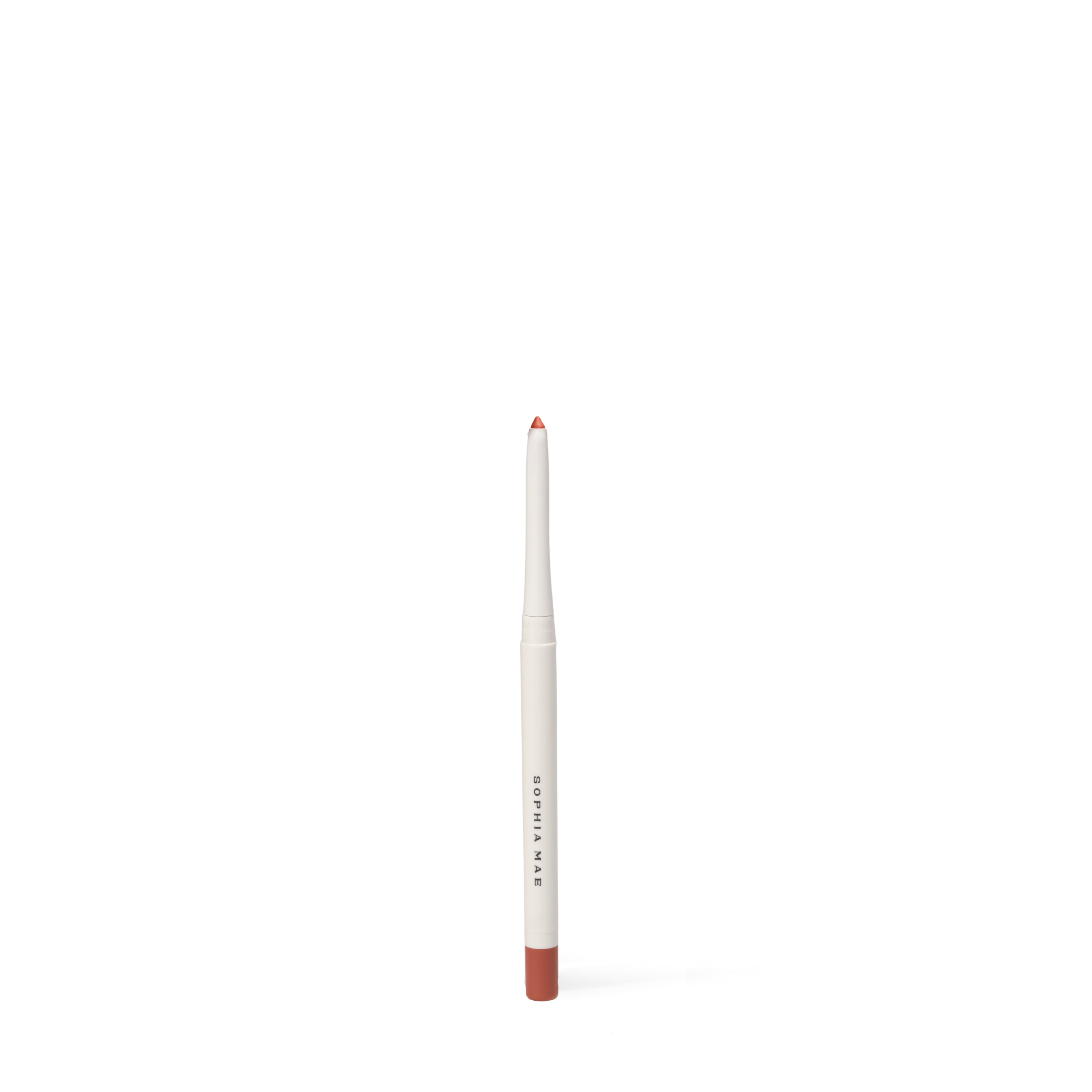 Long lasting lip liner with lip liner sharpener, shade warm spice from SOPHIA MAE. 